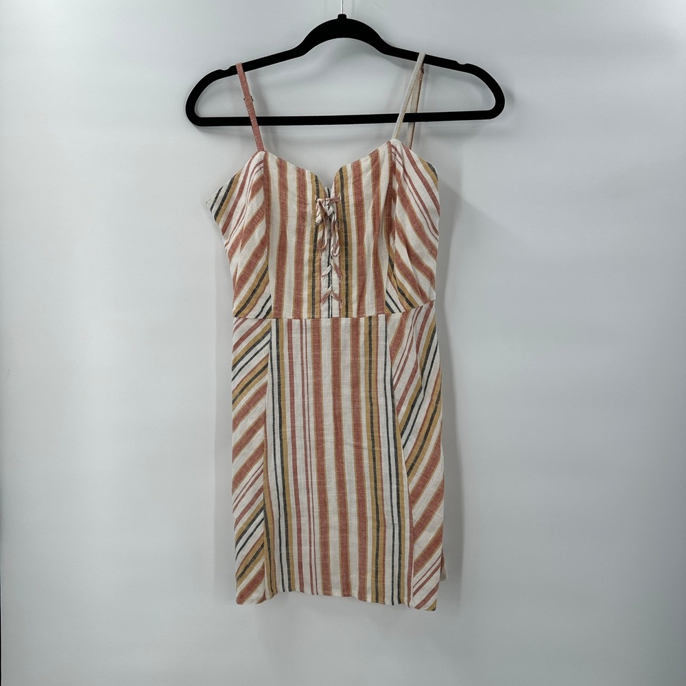 Coastal Striped Linen Blend Mini Dress‎ Small Cottagecore Beachy Summer Aero